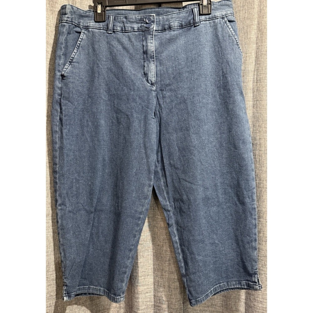 Karen‎ Scott Womens 14P Petite Elastic Waist Denim Blue Jeans Capris Pockets NWT